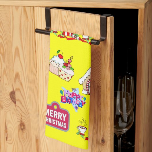 メリークリスマスハッピーバースデーキッチンハンドタオル キッチンタオル (三つ折り)
