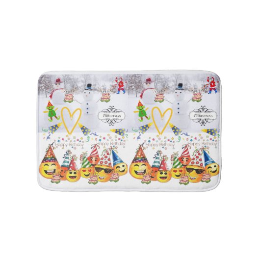メリークリスマスハッピーバースデーシャワーマットバスルーム バスマット (正面)