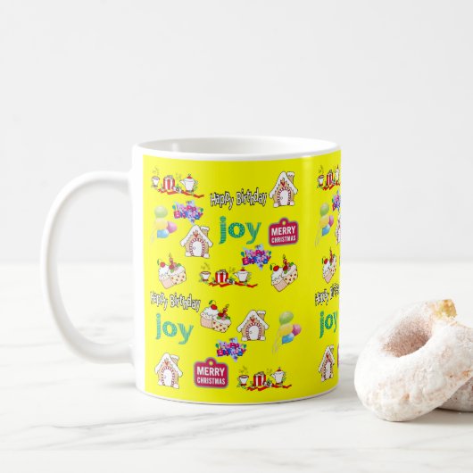 メリークリスマスハッピーバースデーマグ コーヒーマグカップ (ドーナツ)