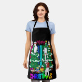 メリークリスマスハッピーファミリークリスマスツリーお祝い エプロン (着用した状態)