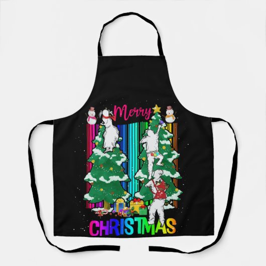 メリークリスマスハッピーファミリークリスマスツリーお祝い エプロン (正面)