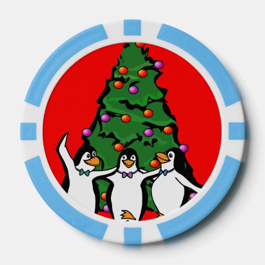 メリークリスマスハッピーペンギントランプのポーカーチップスブルー ポーカーチップ (正面)