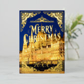 メリークリスマスハッピーホリデーズイヤーブダペスト金ゴールド 箔シーズンカード (立ち正面)