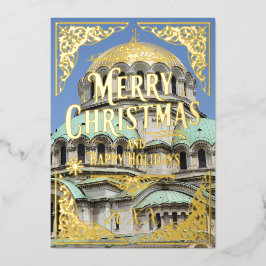 メリークリスマスハッピーホリデーズイヤーブルガリア金ゴールド 箔シーズンカード