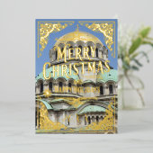 メリークリスマスハッピーホリデーズイヤーブルガリア金ゴールド 箔シーズンカード (立ち正面)
