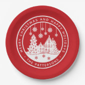 メリークリスマスハッピーホリデーズパーソナライズされた冬 ペーパープレート (正面)