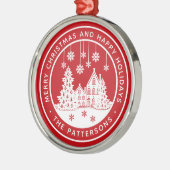 メリークリスマスハッピーホリデーズパーソナライズされた冬 メタルオーナメント (左)