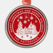 メリークリスマスハッピーホリデーズパーソナライズされた冬 メタルオーナメント (正面)