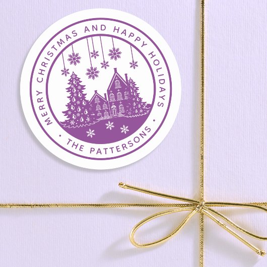 メリークリスマスハッピーホリデーズパーソナライズされた冬 ラウンドシール