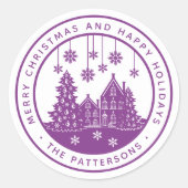 メリークリスマスハッピーホリデーズパーソナライズされた冬 ラウンドシール (正面)