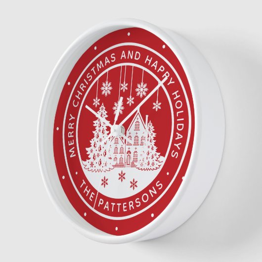 メリークリスマスハッピーホリデーズパーソナライズされた冬 壁時計 (傾斜)