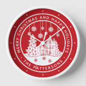 メリークリスマスハッピーホリデーズパーソナライズされた冬 壁時計 (正面)