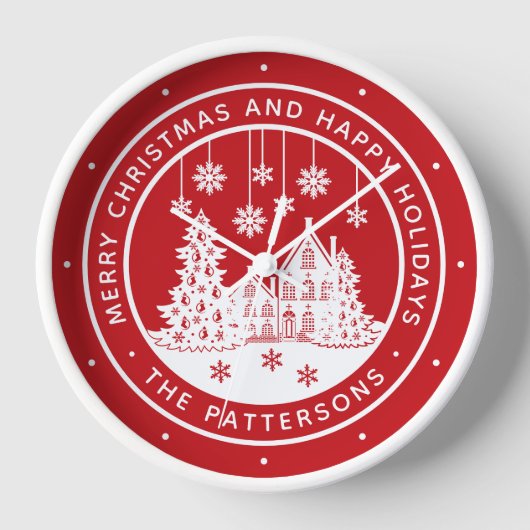 メリークリスマスハッピーホリデーズパーソナライズされた冬 壁時計 (正面)