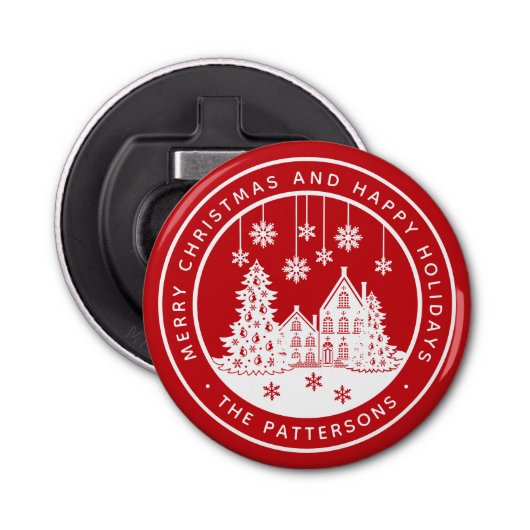 メリークリスマスハッピーホリデーズパーソナライズされた冬 栓抜き (正面)