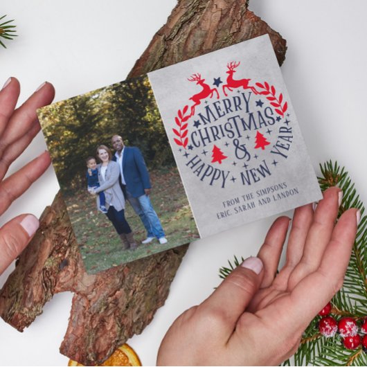 メリークリスマスハッピーホリデーズファミリーフォトカード シーズンカード