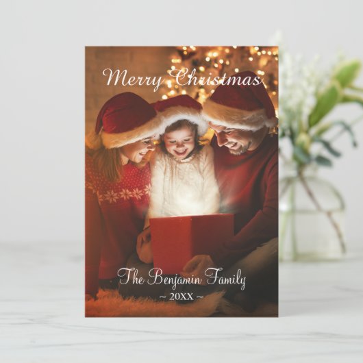 メリークリスマスハッピーホリデーズファミリーフォト シーズンカード (スタンド正面)