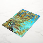 メリークリスマスハッピーホリデーズフィッシュアンドサンゴ金ゴールド 箔シーズンカード (回転した状態)