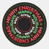 メリークリスマスハッピーホリデーズフォトパーソナライズ ラウンドシール (正面)