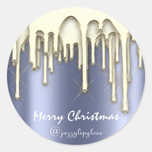 メリークリスマスハッピーホリデーズブルードリップ金ゴールド ラウンドシール (正面)