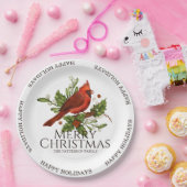 メリークリスマスハッピーホリデーズレッド（鳥）ショウジョウコウカンチョウホリー ペーパープレート (パーティー)