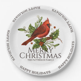 メリークリスマスハッピーホリデーズレッド（鳥）ショウジョウコウカンチョウホリー ペーパープレート