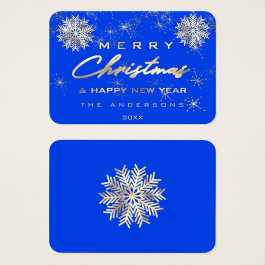 メリークリスマスハッピーホリデーネーム王室のブルー金ゴールド (正面&裏面)