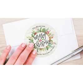 メリークリスマスハッピーホリデーホリーリースアドレス ラウンドシール