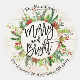 メリークリスマスハッピーホリデーホリーリースアドレス ラウンドシール