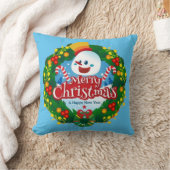 メリークリスマスハッピー雪だるまリース クッション (ブランケット)