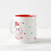 メリークリスマスハッピー顔 パーソナライズされた ツートーンマグカップ (正面左)