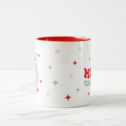 メリークリスマスハッピー顔 パーソナライズされた ツートーンマグカップ (中央)