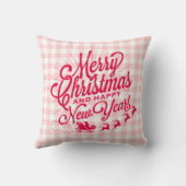 メリークリスマスハッピー・ニューイヤー・ピンク・チェック クッション (裏面)