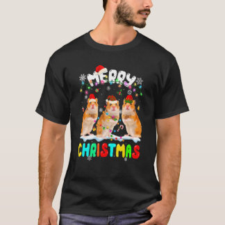 メリークリスマスハムスターラバーサンタハットクリスマスライト Tシャツ