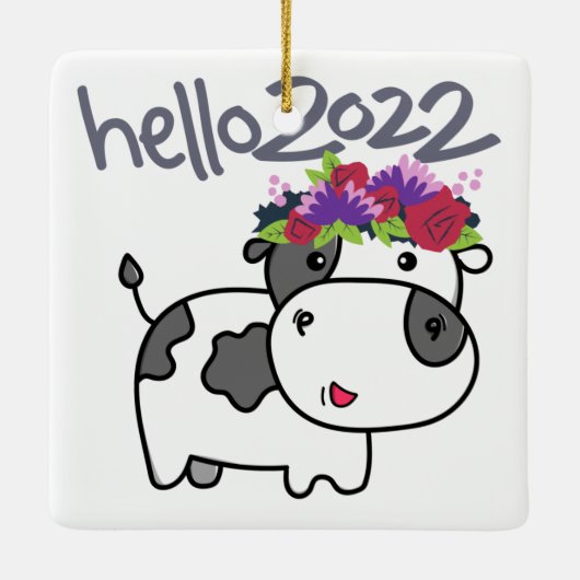 メリークリスマスハロー2022さよなら2021牛おもしろいさん セラミックオーナメント (裏面)