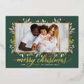 メリークリスマスハンターグリーン金ゴールドエレガント脚本 箔シーズンカード (正面)