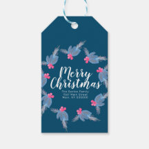 メリークリスマスハンドウォーターカラーブルーポインセチア