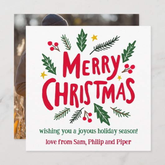 メリークリスマスハンドドローカスタムドの写真 シーズンカード (正面/裏面)