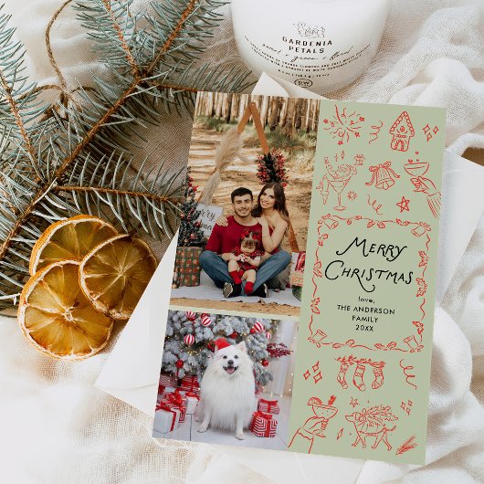 メリークリスマスハンドドロードアイコムレッド緑2写真 シーズンカード