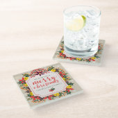 メリークリスマスハンドレタッド文字&リース ガラスコースター (アングル)