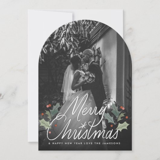 メリークリスマスハンドレタリングホリデーフォトカード 招待状 (正面)