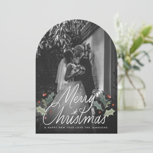 メリークリスマスハンドレタリングホリデーフォトカード 招待状 (スタンド正面)