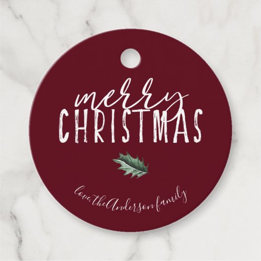 メリークリスマスハンドレタリングレッドホリーシック フェイバータグ (正面)