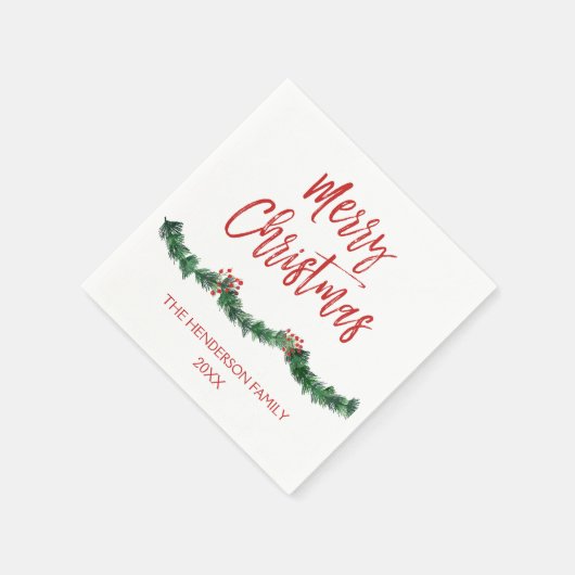 メリークリスマスハンドレタースクリプトクリスマス スタンダードカクテルナプキン (角)