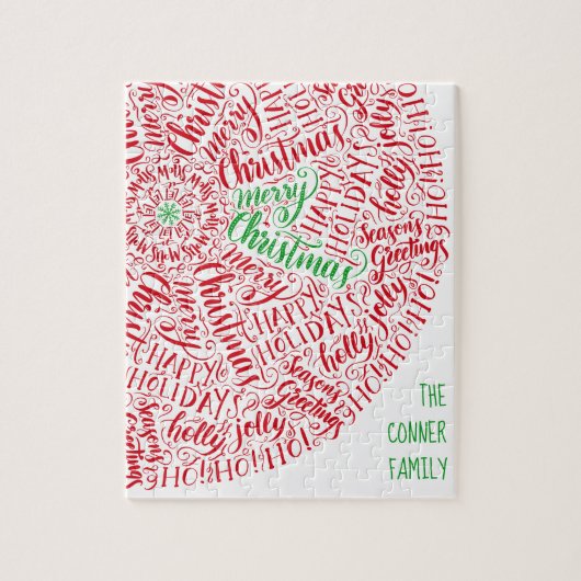 メリークリスマスハンドレターマンダラエレガントレッド ジグソーパズル (縦)