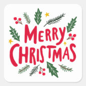 メリークリスマスハンド引き出し休日お洒落かわいい スクエアシール (正面)