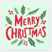 メリークリスマスハンド引き出し休日お洒落かわいい スクエアシール (正面)