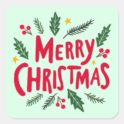 メリークリスマスハンド引き出し休日お洒落かわいい スクエアシール (正面)
