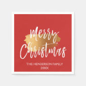 メリークリスマスハンド文字金ゴールド付きスクリプト スタンダードカクテルナプキン (正面)