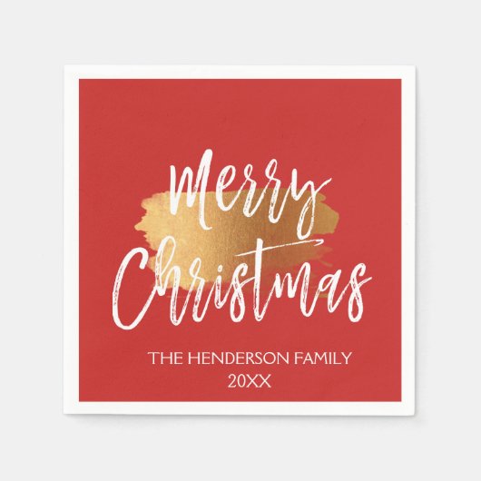 メリークリスマスハンド文字金ゴールド付きスクリプト スタンダードカクテルナプキン (正面)
