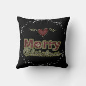 メリークリスマスハートスノーフレークブラック クッション (裏面)